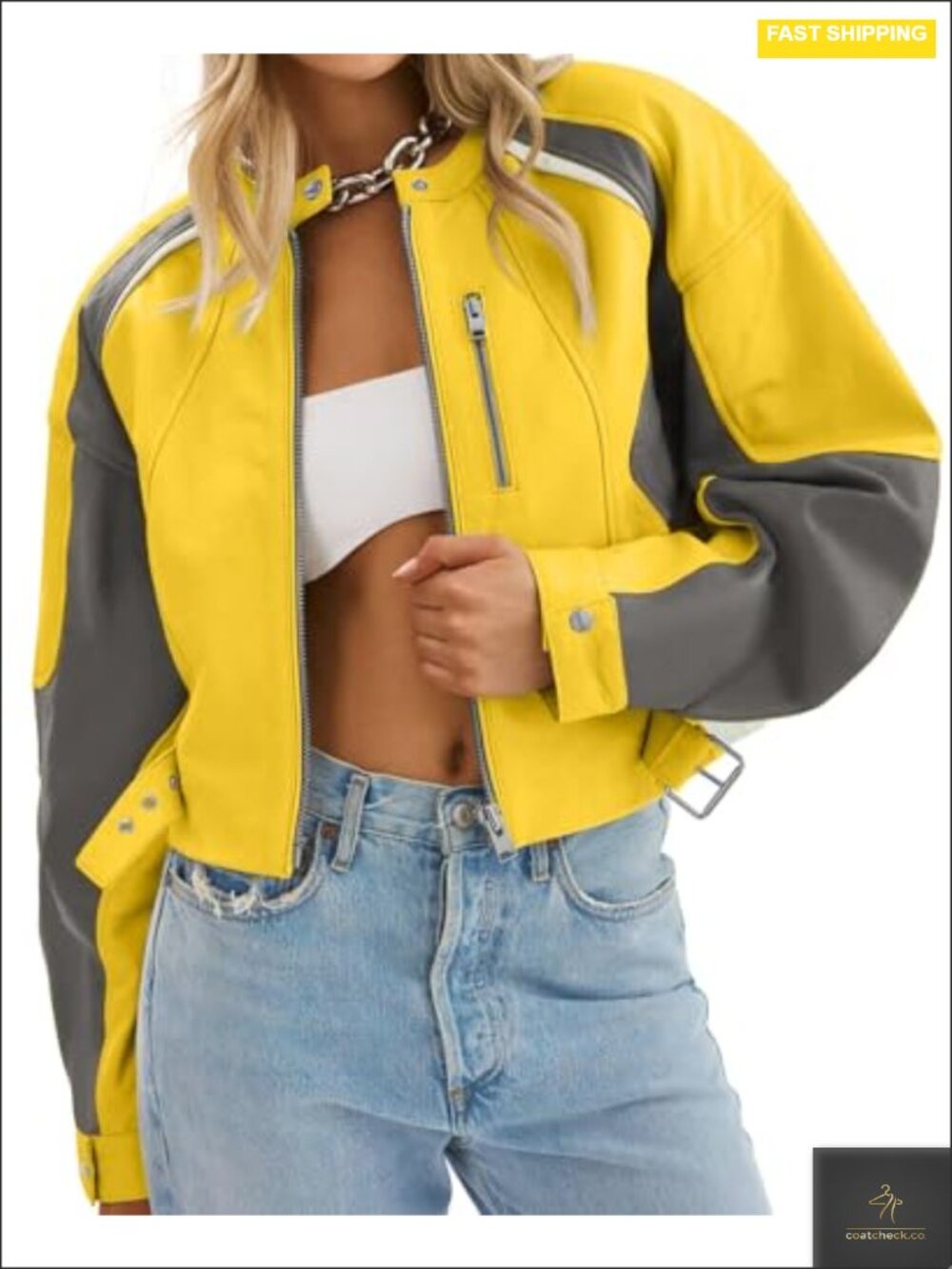 Faux Leather Bomber Jacket Cropped Moto Biker Coat Zip